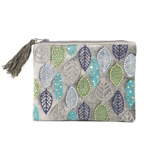 Grey Embroidered & Beaded Leaf Velvet Purse by Peace of Mind